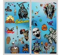 Halloween Decorations, 9 Sheets Reusable Skeleton Halloween Window Stickers with Zombie Scars Stickers, Pumpkin Bat Decals Window Clings Stickers Clings for Halloween Party (Skeleton)