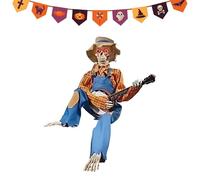 Halloween Decorations - Animated Banjo Skeleton Statue, Poseable Joints with Glowing Eyes, Musical Sound Effects, Sturdy Build, Spooky Skeleton for Haunted House, Garden