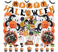 Halloween Decorations Balloon Kit - 72Pcs Spooky Party Decorations with Photo Props, Cupcake Topper & Bat Wall Stickers, Glow in The Dark Garland Arch Supplies for Home, UK Halloween Party Decor