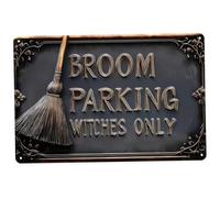 Halloween Decorations Broom Parking Sign 12x8 Inch Hanging Vintage Iron Halloween Signs Witch Decor for Home Bar Cafe