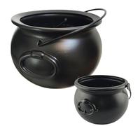Halloween Decorations Cauldron 2Pcs 12.6in & 7.7in Witches Cauldron Halloween Candy Bowl Plastic Pot with Handle Trick or Treat Party Supplies Decorations
