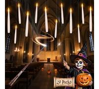 Halloween Decorations Floating Candles with Wand: 20Pcs Flameless Floating Candles with LED Warm Lights Battery Operated Magic Candle for Birthday Gifts Halloween Party Decorations Indoor Home Decor