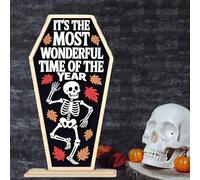 Halloween Decorations for Party Farmhouse Halloween Wooden Signs with Sayings 12’’ H x 6. 5’’ W, Cute Farmhouse Skeleton Coffin Fall Table Sign for Tiered Tray Reusable (B, One Size)