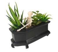 Halloween Decorations for Party Mini Coffin Planter Halloween Garden Pot with Holes Small Desk Decoration Indoor Outdoor Gothic Party My 2nd Christmas Ornament (Black, 16x8x15cm)