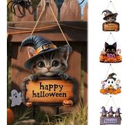 Halloween Decorations, Funny Cat Signs Black Cat Welcome Sign,Wood Vintage Rustic Boo Witch Hanging Ornaments,Welcome Cats Sign Wall Decor for Indoor Outdoor Halloween Party Decor