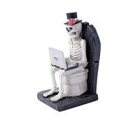 Halloween Decorations Funny Skeleton Watching Computer Resin Sculpture Creepy Gothic Home Desk Macabre Figurine (White, 13. 5cm)