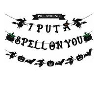 Halloween Decorations - Glittery Black I Put A Spell On You Banner, Halloween Garland with Witch, Witch's Brew, Pumpkin and Halloween Bats for Halloween Party Decorations, Hocus Pocus Decorations