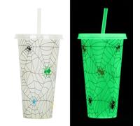 Halloween Decorations Glow in the Dark Halloween Cup,Light Up Cup With Lid and Straw,Luminous Tumbler Boo Horror Pumpkin Bat Ghost Patterns Funny Mug,Plastic Double Walled Cups for Iced Coffee