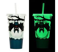 Halloween Decorations Glow in the Dark Halloween Cup,Light Up Cup With Lid and Straw,Luminous Tumbler Boo Horror Pumpkin Bat Ghost Patterns Funny Mug,Plastic Double Walled Cups for Iced Coffee