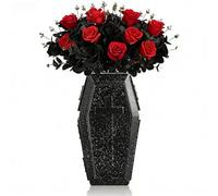 Halloween Decorations Gothic Home Decor Coffin Vase for Flowers Home Office Decor Planters for Indoor Plants Makeup Brush Holder Goth Room Decor (Black Stone Color, Large)