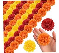 Halloween Decorations Halloween Artificial Marigold Flower Heads 60PCS 1.97 Inch Silk Marigold Flowers Heads Bulk Lifelike Muti-Layer DIY Wreath Faux Marigold Flowers Heads for Party Orange Yellow Red