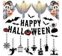 Halloween Decorations - Halloween Party Decoration Set,Indoor Halloween Balloons Decor Kit with Hanging Ghosts, 3D Bats, Banner and Hallowe'en Hanging Decs,UK Home Halloweens Decor Pack
