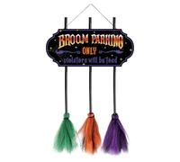 Halloween Decorations, Halloween Witch Broom Parking Sign with 3 Wooden Witches Sign Brooms Porch Front Decor, Witches Wall