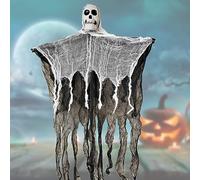 Halloween Decorations Hanging Skeleton Ghost, Horror Cloth Halloween Props Grim Reaper Decor, 56 * 80cm Small Black White Scary Skull Flying Ghost for Haunted House Décor and Indoor Party Supplies