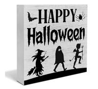 Halloween Decorations Happy Halloween Spider Bat Witch Wooden Sign Vintage Halloween Decor Home Decor for Desk Table Shelf 5x5 Inch
