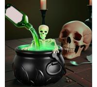 Halloween Decorations Indoor,2025 New Cauldron Halloween Decor with Magic Floating Potion Bottles and Diffuser,Spooky Vintage Black Plastic Witches Bowl with Skeleton Model for Home Kitchen Table