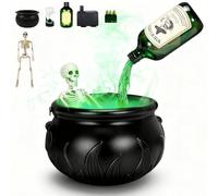 Halloween Decorations Indoor - Cauldron Halloween Decor with Magic Floating Potion Bottles and Diffuser, Black Plastic Witches Bowl Party Decoration for Spooky Vintage Home Kitchen Table