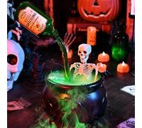 Halloween Decorations Indoor, Cauldron Halloween Decor with Magic Floating Potion Bottles and Diffuser - Black Witches Bowl Hocus Pocus Party Decoration for Spooky Home Kitchen Table (8in/20cm)