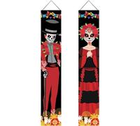 Halloween Decorations Indoor Dia De Los Muertos Porch Sign Banners Decor Mexico Day of the Dead Porch Signs Banner Outdoor Wall Door Party Ornaments