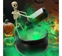 Halloween Decorations Indoor,Halloween Witch Cauldron Decor with Skeleton Magic Floating Potion Bottles Diffuser,Plastic Witches Bowl Party Decoration for Spooky Home Kitchen Table (Green, 25cm)