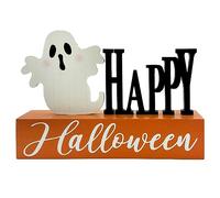 Halloween Decorations Indoor Happy Halloween Sign Ghost Wooden Block Rustic Farmhouse Home Table Top Decor for Fireplace Tier Tray Mantle Haunted House Shelf