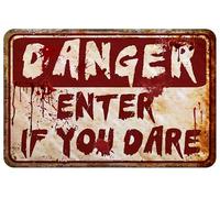Halloween Decorations Indoor Horror Room Decor Metal Tin Signs Halloween Party Poster For Home bedroom Outdoor 12x8 Inches Enter If You Dare