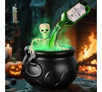 Halloween Decorations Indoor, Magic Floating Potion Bottles with Mist Maker Cauldron Spooky Witch Cauldron Bowl with Green Smoke for Home, Kitchen, Table Party Decoration (Large Pot with Skeleton)