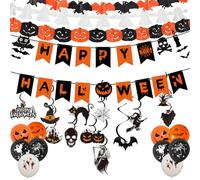 Halloween Decorations Indoor Set - Reusable Happy Halloween Banner, Bunting Garland, Indoor Halloweens Decor Kit for Party, Home & Office Halloweens Decor Kit