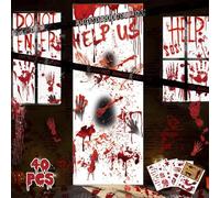 Halloween Decorations Indoor Window Stickers, Halloween Window Decorations Zombie Poster Set Reusable Halloween Accessories, Scary Bloody Handprints Footprints Wall Stickers for Halloween Party