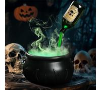 Halloween Decorations Indoor - Witch Cauldron Halloween Decor with Magic Floating Potion Bottles and Diffuser, Black Plastic Witch Cauldron for Home Table Mantel Kitchen Room (30cm)