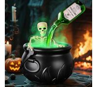 Halloween Decorations Indoor - Witch Cauldron Halloween Decor with Magic Floating Potion Bottles and Diffuser, Black Plastic Witch Cauldron for Home Table Mantel Kitchen Room (19.5cm+Skeleton)