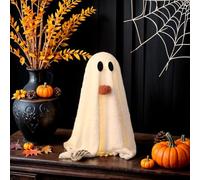 Halloween Decorations-Light-Up Sherpa Ghosts with Pumpkin Halloween Decor Indoor Cute Ghost Tabletop Decor,Warm and Shiny Tabletop Decors for Party Home Kitchen Fireplace