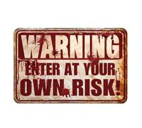 Halloween Decorations - Metal Danger Sign, Enter at Your Own Risk Warning Sign, Easy-to-Hang with Pre-Drilled Holes, Rustic Vintage Style, 11.8x7.9 Inches - Horror Decor, Scary Halloween Party