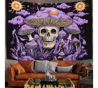 Halloween Decorations Mushroom Skull Tapestry Wall Hanging, Psychedelic Plants Tapestries, Lavender Purple Art Tapestry Home Decor - Large Poster For Bedroom Living Room Dorm