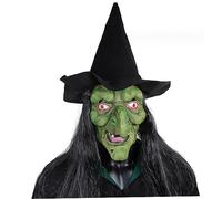 Halloween Decorations Old Woman Witch Mask with Hat Halloween DIY Free Size Creepy Scary Mask for Adult Realistic Halloween Mask for Cosplay Costume Haunted House