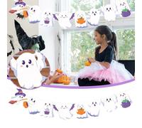 Halloween Decorations Outdoor 2 Pack Glittery Halloween Hanging Banners with 1Pcs Tablecloth White Garland Party Banner for Indoor Home Party Decoration Supplies Kit Ghost( Purple, 18cm)