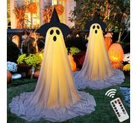 Halloween Decorations Outdoor,2 Packs Spooky Ghost Halloween Decor with Remote Control String Lights,Large LED Light Up Ghost Decorations for Front Porch Yard Garden Lawn Home Party Decor A-2pcs