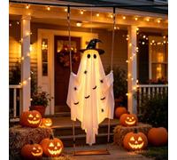Halloween Decorations Outdoor 4.9FT Cute Hanging Swing Ghost Indoor with Witch Hat Remote Control String Lights Spooky Ghost Scary Decor for Tree Porch Yard Garden Lawn