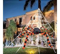 Halloween Decorations Outdoor: 50"Giant Spider+200"Triangle Spider Web Set Decor,Reusable Scary Outdoor Halloween Decorations for Indoor House Garden Yard Party