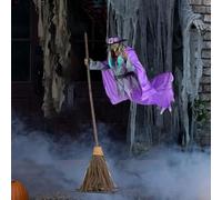 Halloween Decorations Outdoor - 6 Ft Animated Hovering Witch Animatronics Prop with Sound & Touch Activated Sensor - Spooky Scary Decor for Home Outside Garden Yard Lawn Purple