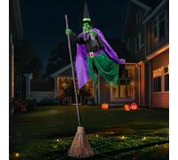 Halloween Decorations Outdoor - 6 Ft Animated Hovering Witch Animatronics Prop with Sound & Touch Activated Sensor - Spooky Scary Decor for Home Outside Garden Yard Lawn Green