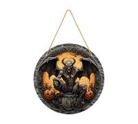 Halloween Decorations Outdoor Halloween Classic Pumpkin Skeleton 2D Wooden Door Window Wall Hanging Sign Scene Plaque For Ambience (Brown, 20x20cm)