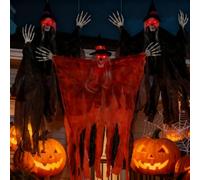Halloween Decorations Outdoor Hanging Ghost Skeleton Grim Reaper, 3PCS LED Light Red Eyes Yard Decorations, Spooky Skeleton Ghosts for Scary Halloween Decoration Party Garden Decor Indoor