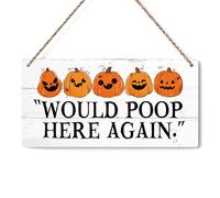 Halloween Decorations Outdoor Indoor Halloween Party Decorations Vintage Spider Bat Spooky Home Decor Gifts Rustic Pumpkin Face Wood Hanging Sign Would Poop Here Again Bathroom Shelf Decor