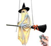 Halloween Decorations Outdoor Large Hanging Swing Ghost with String Lights Remote Control Halloween Swinging Ghost Decor for Tree Porch Yard Garden Lawn