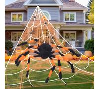 Halloween Decorations Outdoor Spider Web with 49"Giant Spider and 197"Triangle Web-Scary Prop Set for Haunted House,Garden,Yard, Porch or Tree-Spooky Decor for Indoor Outdoor Halloween Party