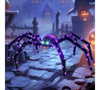Halloween Decorations Outside Giant Spider - HOYECHI Outdoor Halloween Decor Lighted Spider 4.2FT, Light Up Spider with 90 LED Lights, Ground Stakes, for Front Yard Porch Gardens Lawns Party