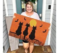 Halloween Decorations Party Halloween Doormat Three Black Cats Bat Dusk And Sunset All Hallows' Eve Is Upon Us Cute Halloween Witch House Decoration Welcome Mat Welcome Witch To (Khaki, One Size)
