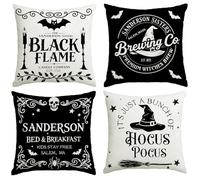 Halloween Decorations Pillow Covers 18x18 Inch,Set of 4 Vintage Halloween Decor Indoor Outdoor Throw Pillow Covers, Hocus Pocus Farmhouse Saying Linen Cushion Case for Home Sofa Couch Bedroom Chair
