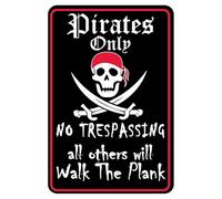 Halloween Decorations Pirate Metal Sign Pirates Only No Trespassing, All Others Walk The Plank! Spooky Skull and Crossbones Black Warning Plaque, House, Party, Indoor Outdoor Halloween Decor Prop